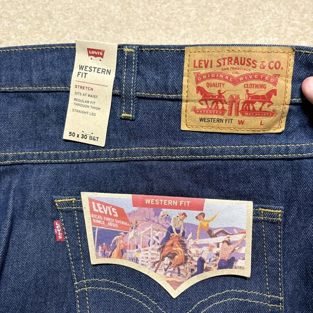 Levis Western Fit Jeans NWT Mens 50x30 Dark Blue Regular Straight Denim Big Tall